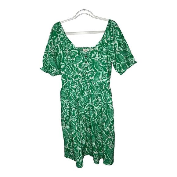 Fat Face Womens Dress Size 8 Long Linen Blend Green Tropical Sundress V Neck - Picture 1 of 16